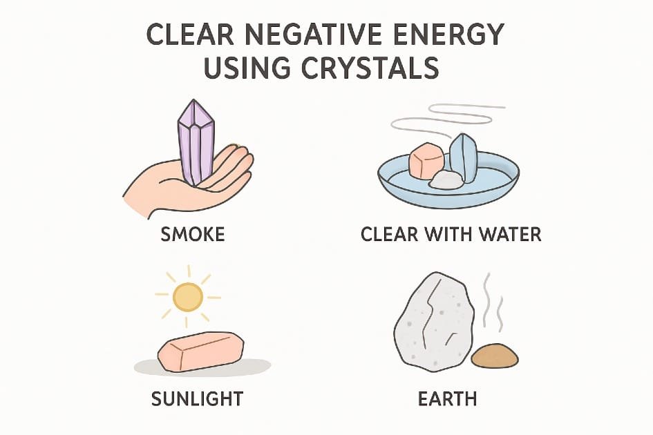 Clear negative energy using crystals with simple cleansing techniques