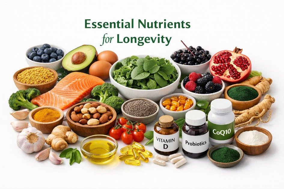 Healthy foods and supplements that boost longevity and overall vitality.