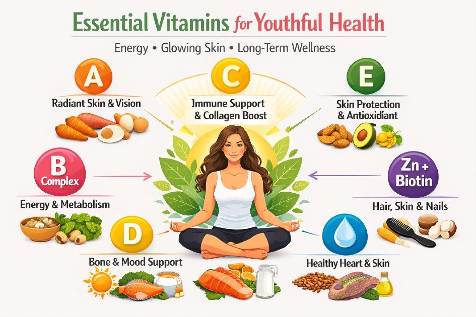 Essential vitamins for youthful energy, glowing skin, and long-term health