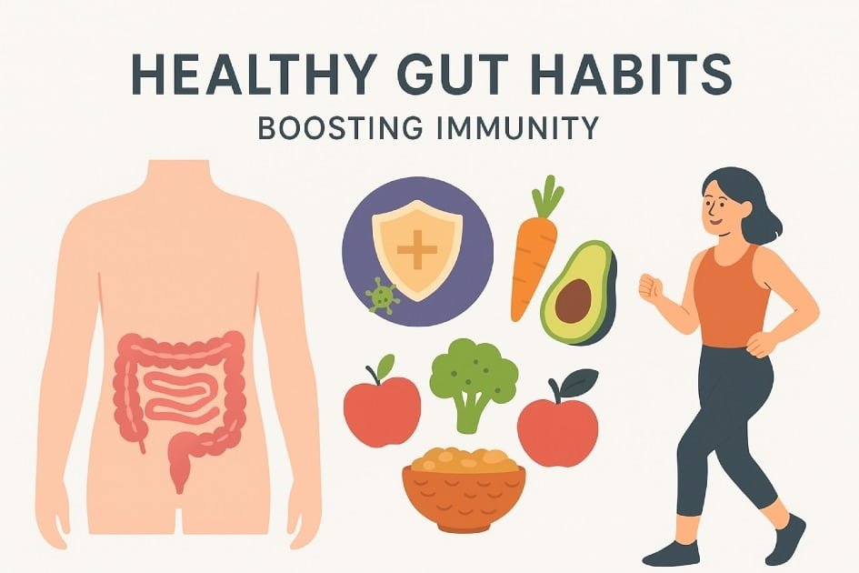 Healthy gut habits boosting immunity with nutritious foods and lifestyle choices