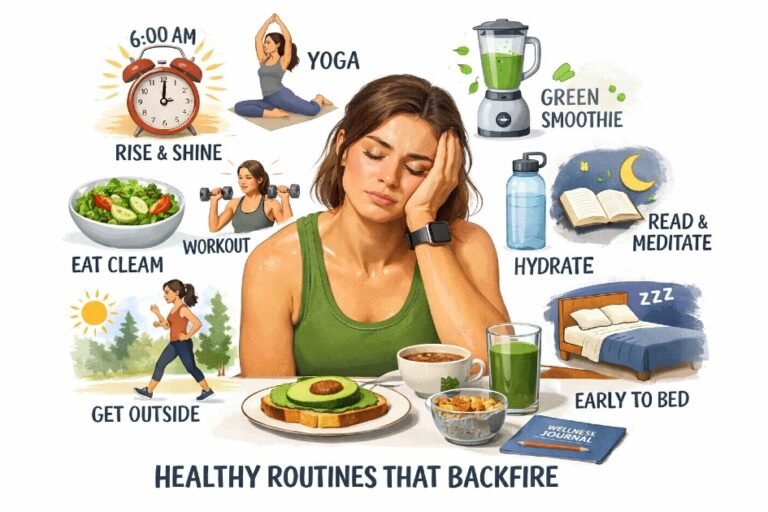 Person looking healthy but feeling exhausted while following daily wellness routines