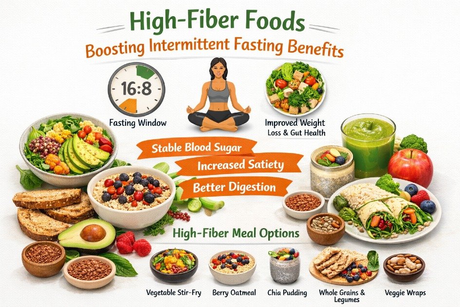 High-fiber foods boosting intermittent fasting benefits with healthy meal options