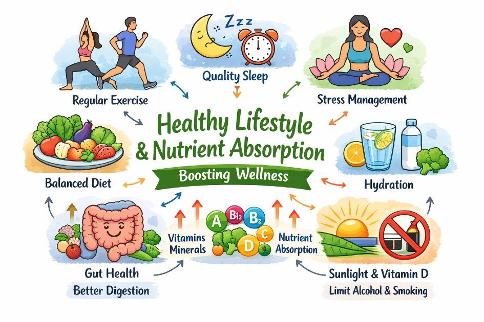 Healthy lifestyle habits boosting nutrient absorption and overall wellness
