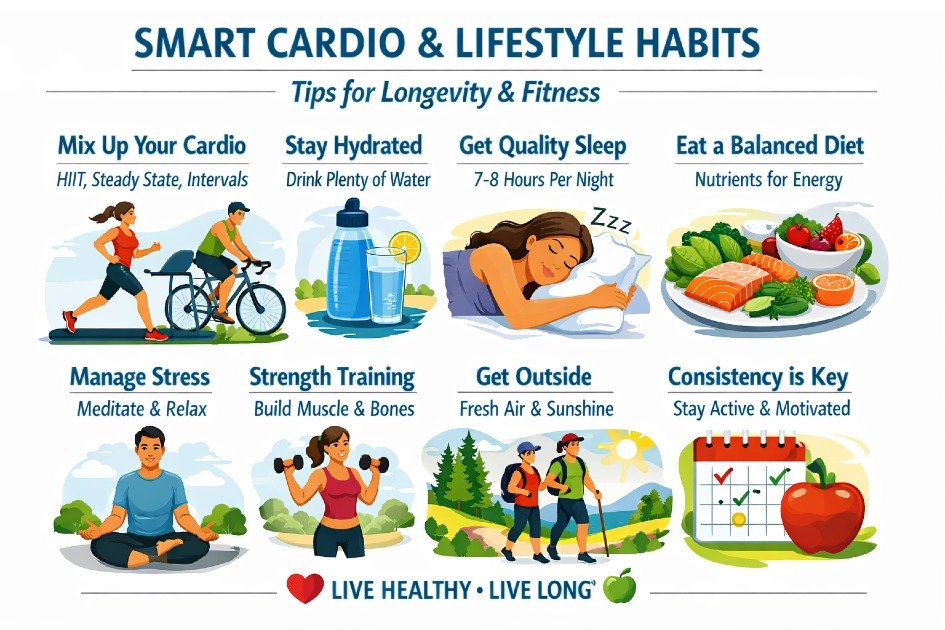 Smart cardio routine tips with healthy lifestyle habits for longevity and fitness