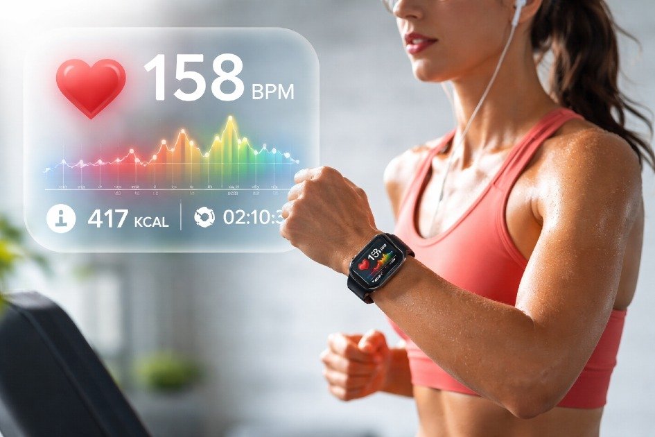 Smartwatch tracking heart rate during cardio workout for better performance