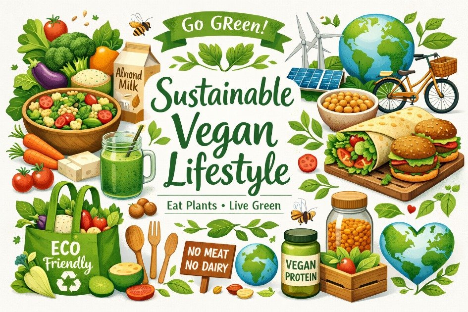 Fresh plant-based foods promoting a sustainable vegan lifestyle