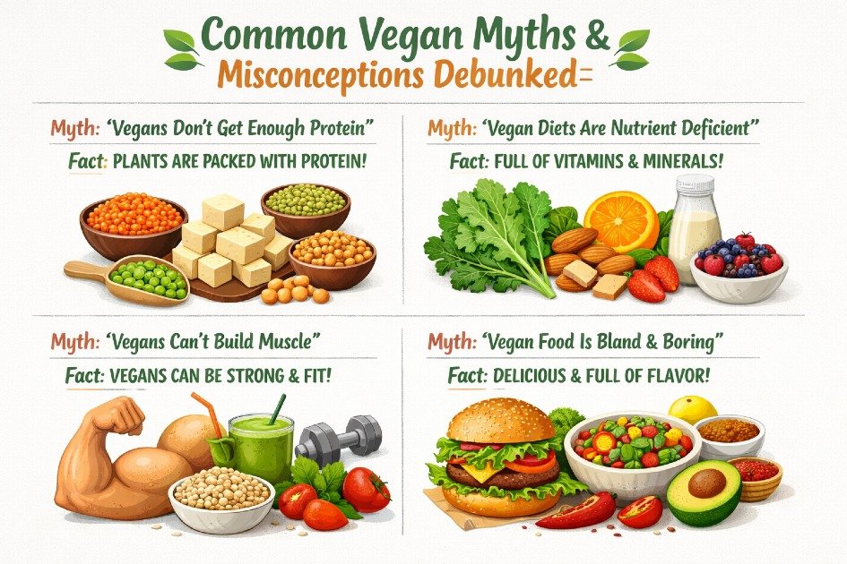 Common vegan myths and misconceptions debunked with healthy plant-based foods