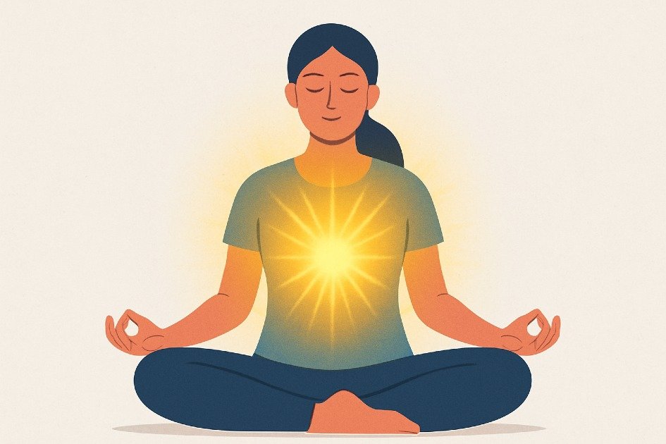 Inner power concept illustrated through calm meditation and glowing energy representing strength and clarity.