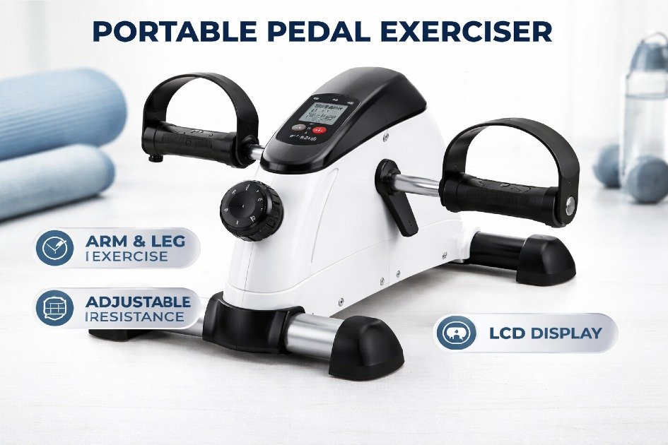 Portable arm and leg pedal exerciser with adjustable resistance for daily cardio