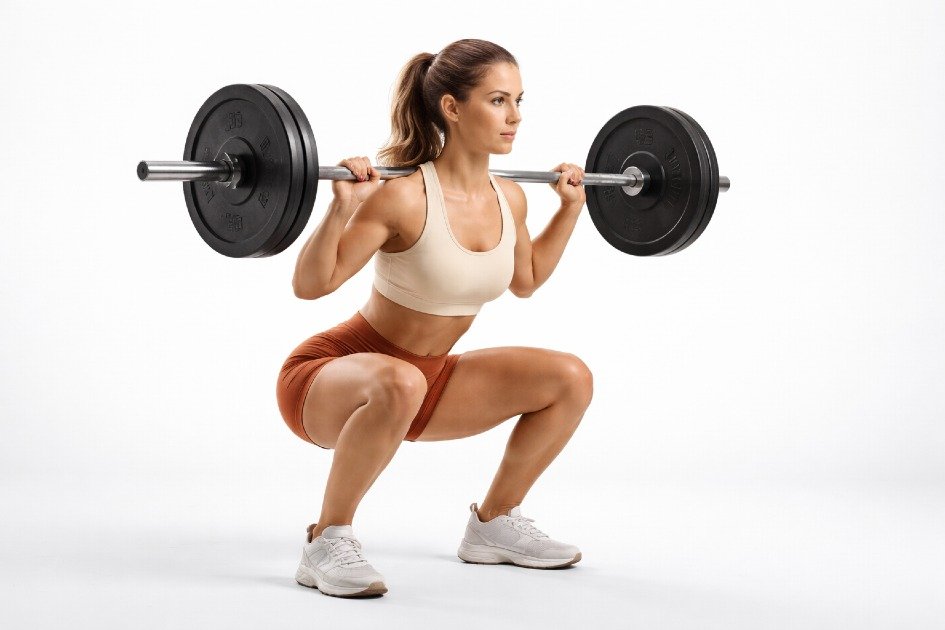 Woman performing weighted squats to apply progressive overload for muscle growth
