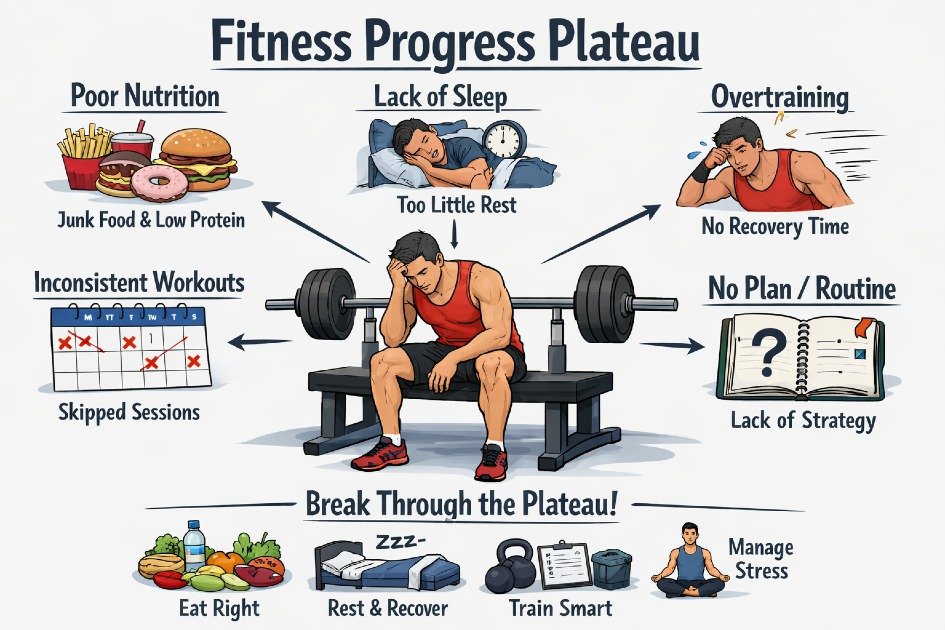 Athlete struggling to gain strength, illustrating common causes of stalled progress in fitness.