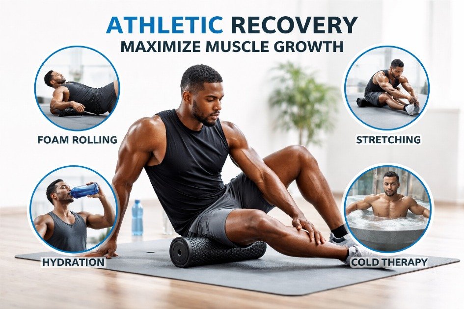 Athlete performing post-workout recovery exercises to maximize muscle growth and performance.