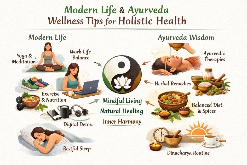 Modern lifestyle balanced with Ayurveda wellness practices for holistic health