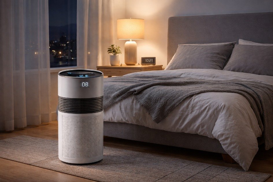 Blueair 2-in-1 Pro in bedroom at night