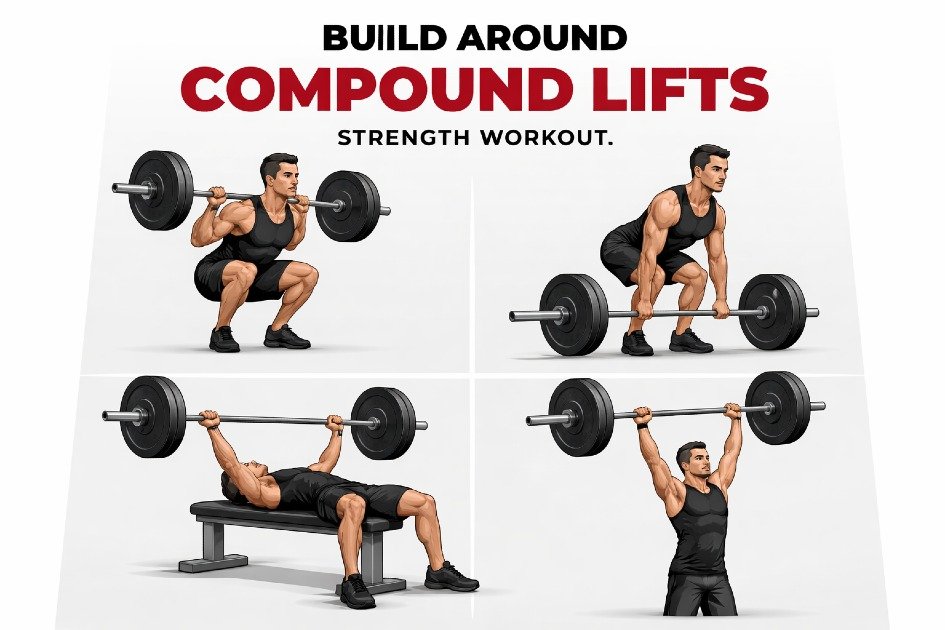 Man performing compound weightlifting exercises for strength and muscle growth