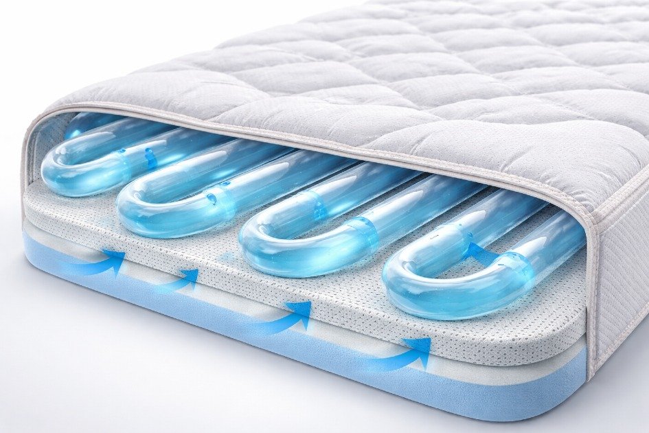 Water-based cooling tubes inside ChiliPad Cube mattress pad