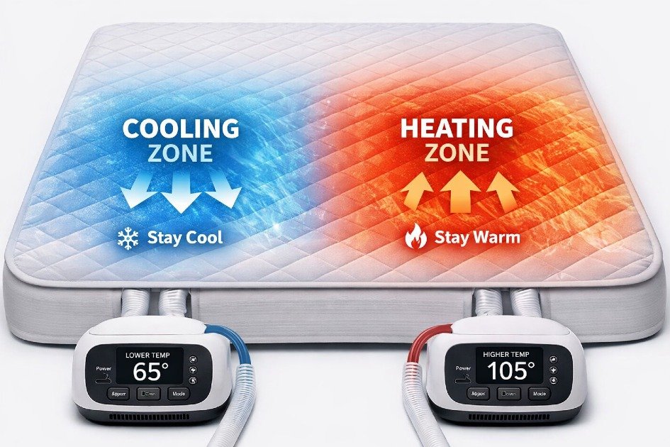 Close-up of a Chilipad mattress pad highlighting its cooling and heating zones for better sleep.