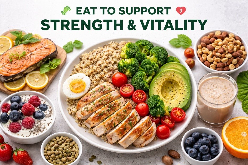 Healthy balanced meal promoting muscle strength and vitality