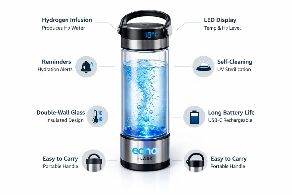 Premium Echo Flask highlighting smart hydration features