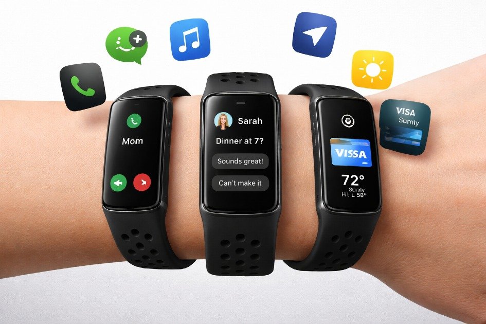 Fitbit Charge 6 displaying notifications and smart features on wrist