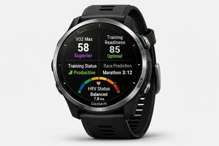 Garmin Forerunner 970 GPS running smartwatch displaying fitness metrics and performance tracking features