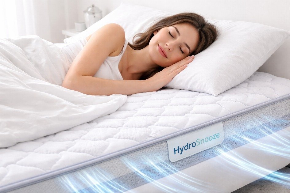 Person sleeping peacefully on HydroSnooze mattress pad