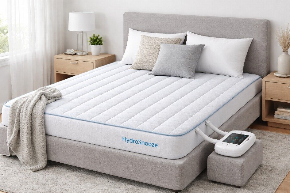 HydroSnooze mattress pad on modern bedroom bed setup