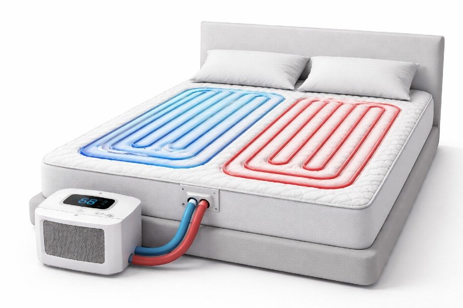 Hydronic sleep system circulating temperature-controlled water through a mattress pad for personalized cooling and heating comfort
