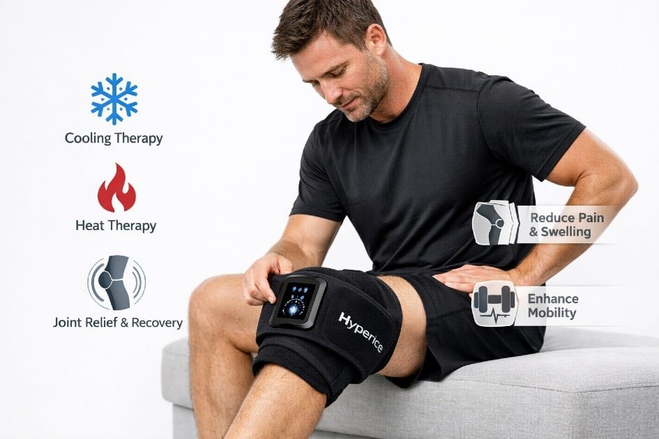 Person using Hyperice X2 Knee for pain relief and joint recovery