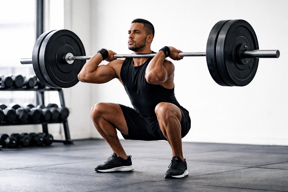 Athlete performing a controlled strength exercise with perfect form to maximize power and efficiency.
