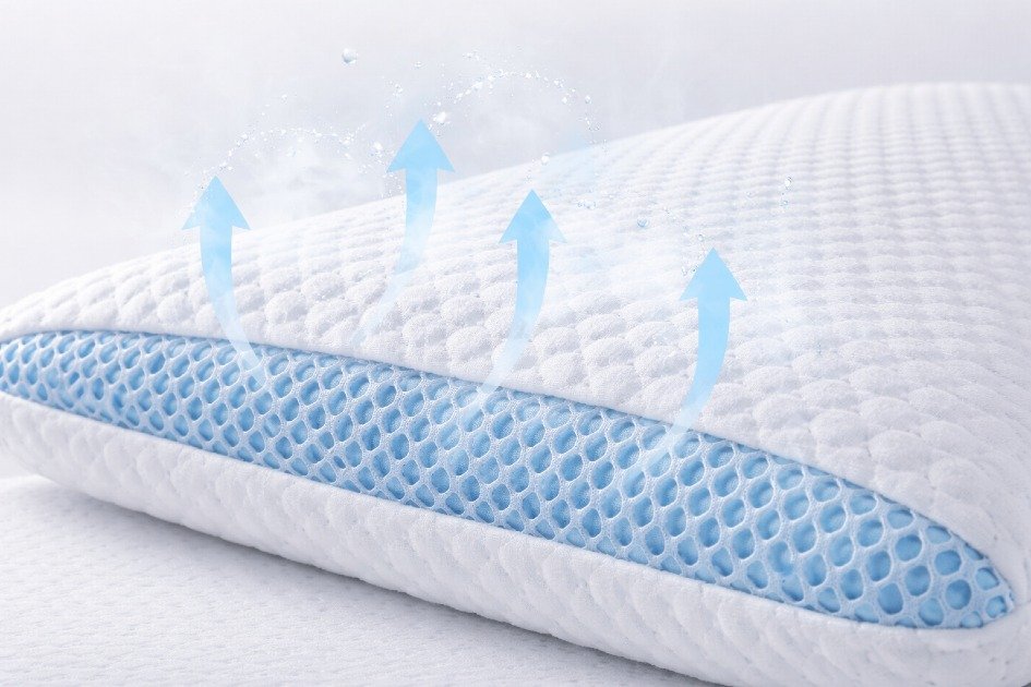 Close-up of breathable cooling fabric of Leesa Ultra Cool Memory Foam Pillow
