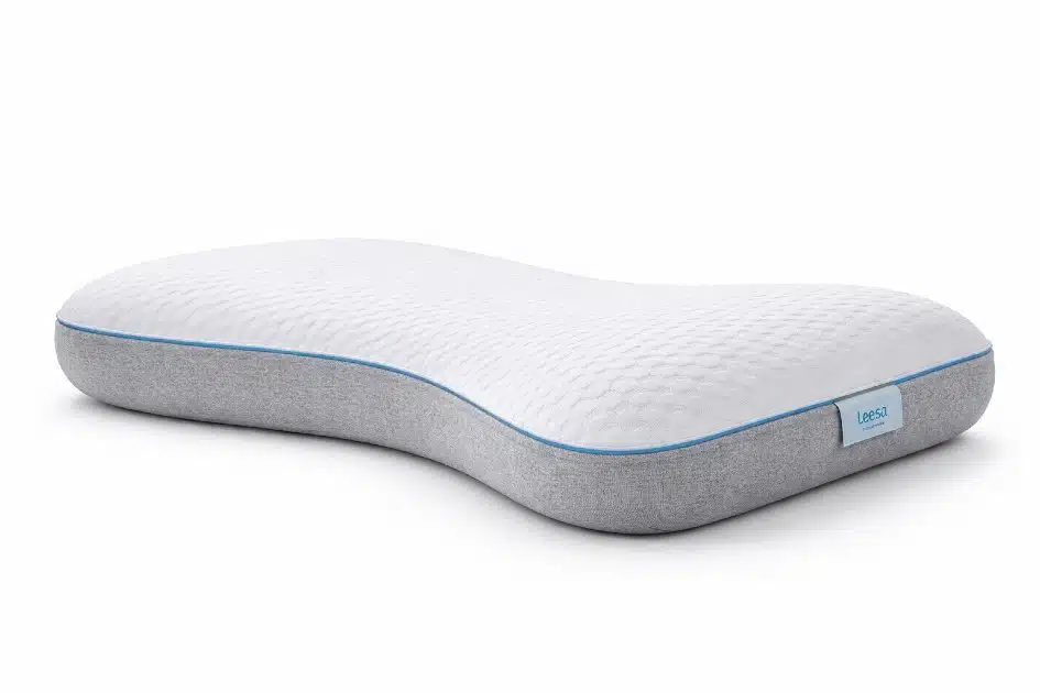 Side view of Leesa Ultra Cool Memory Foam Pillow highlighting contour and support