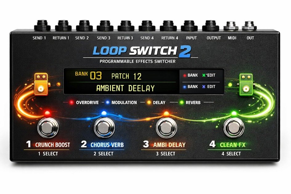 Loop Switch 2 guitar pedal showcasing seamless multi-effects switching