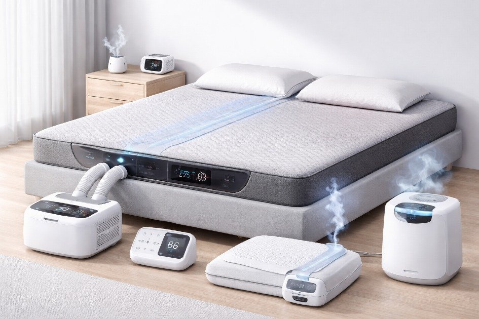 Modern smart mattress and cooling sleep devices for optimal nighttime comfort and temperature control
