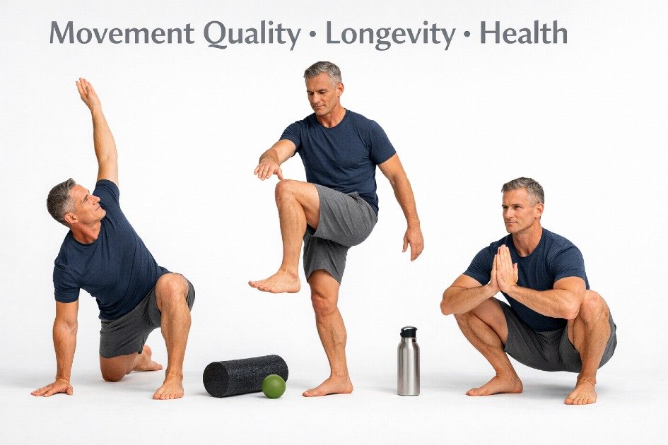 Healthy adult performing precise movement to enhance longevity and joint health