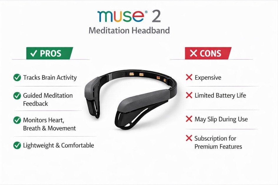 Muse 2 headband for brain sensing meditation with pros and cons overview