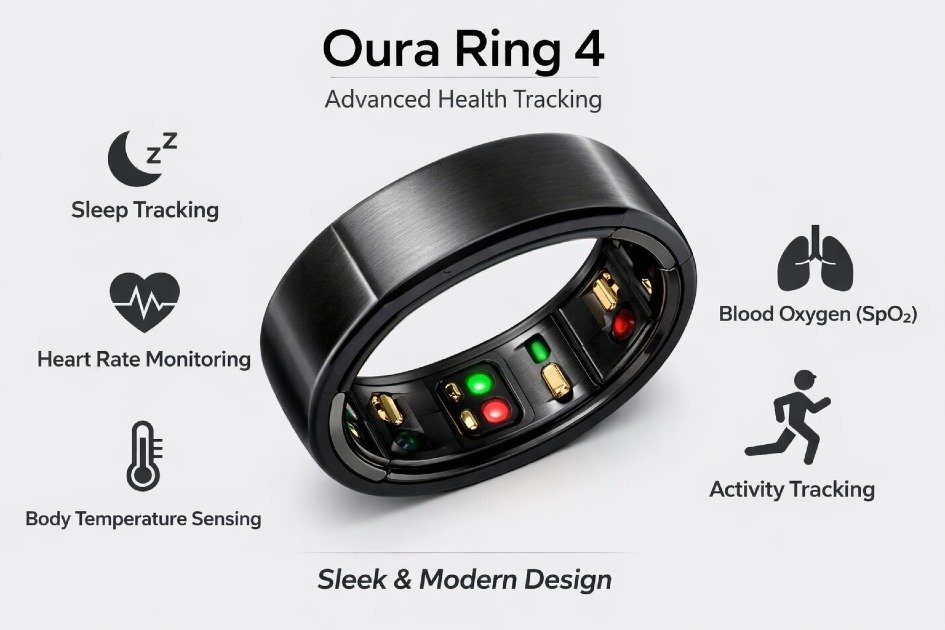Oura Ring 4 smart ring highlighting its health tracking features and sleek design