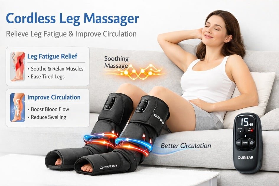QUINEAR Cordless Leg Massager relieving leg fatigue and improving circulation