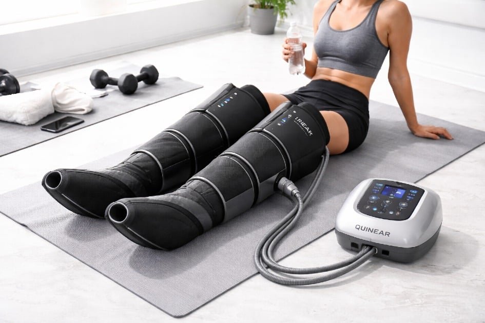 QUINEAR massager on tired legs after workout