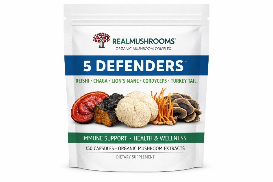 Reishi, Chaga, Lion’s Mane, Cordyceps, Turkey Tail mushrooms in 5 Defenders