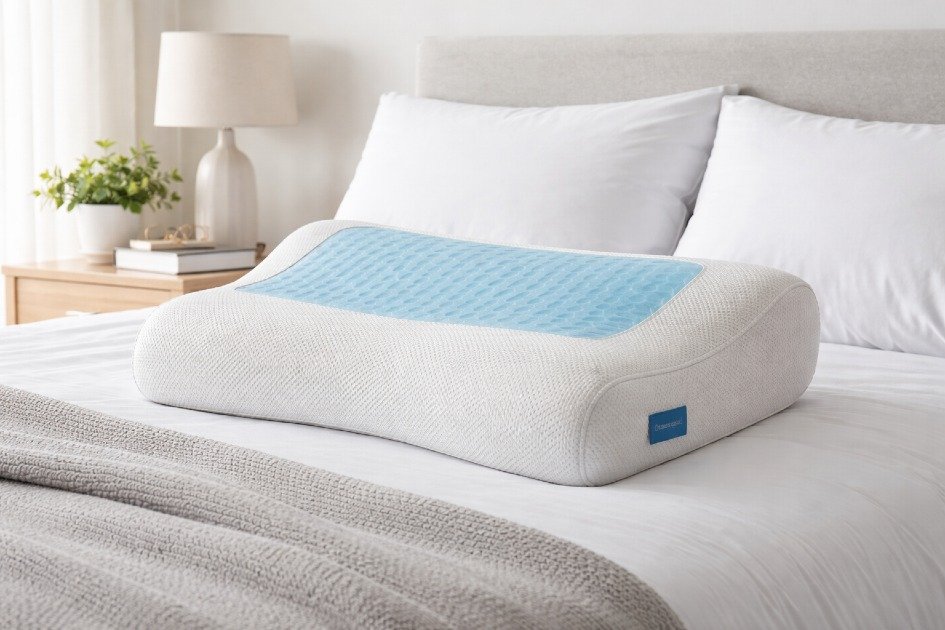 Technogel Contour Pillow on a modern bed showing bedroom aesthetic and comfort
