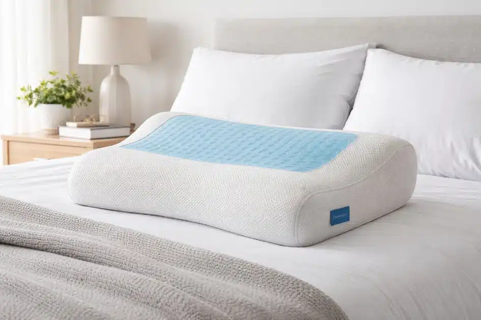 Technogel Contour Pillow on a modern bed showing bedroom aesthetic and comfort