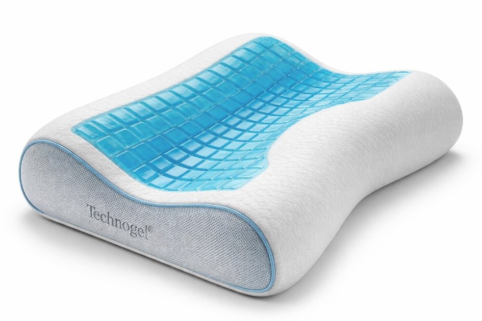 Close-up of the Technogel Contour Pillow showing unique gel-infused ergonomic design for superior neck support