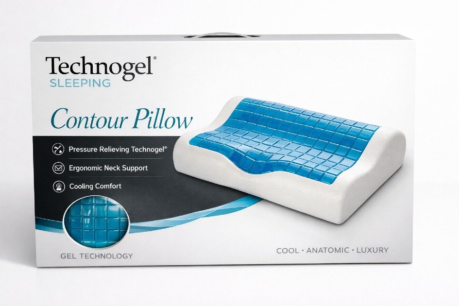 Technogel Contour Pillow packaging highlighting brand and premium quality