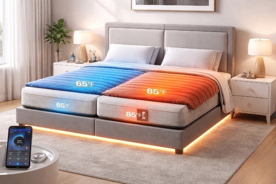 Modern temperature-controlled bed with smart sleep technology ensuring optimal comfort