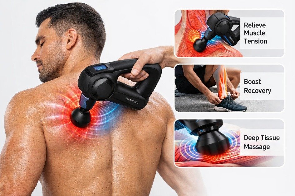 Theragun PRO Plus massager relieving muscle tension and boosting recovery