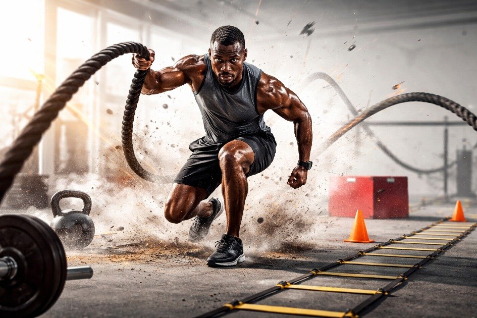 Athlete performing strength and agility training, symbolizing true athletic growth