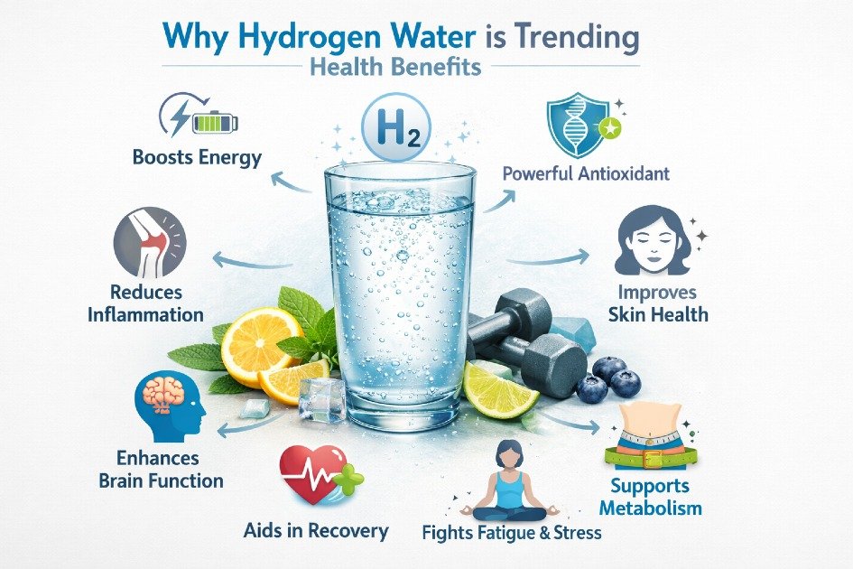 Refreshing glass of hydrogen-infused water highlighting health and wellness benefits