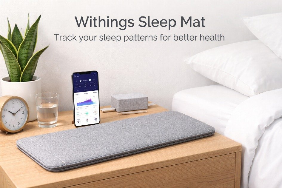 Withings Sleep Mat on a bedside table tracking sleep patterns for better health