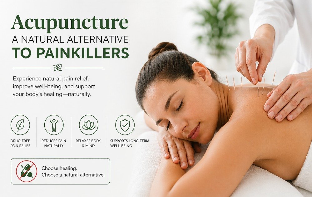 Acupuncture session showing needles used as a practical alternative to painkillers for natural pain relief.